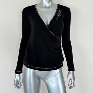 Women wool black sweater with crystals size M